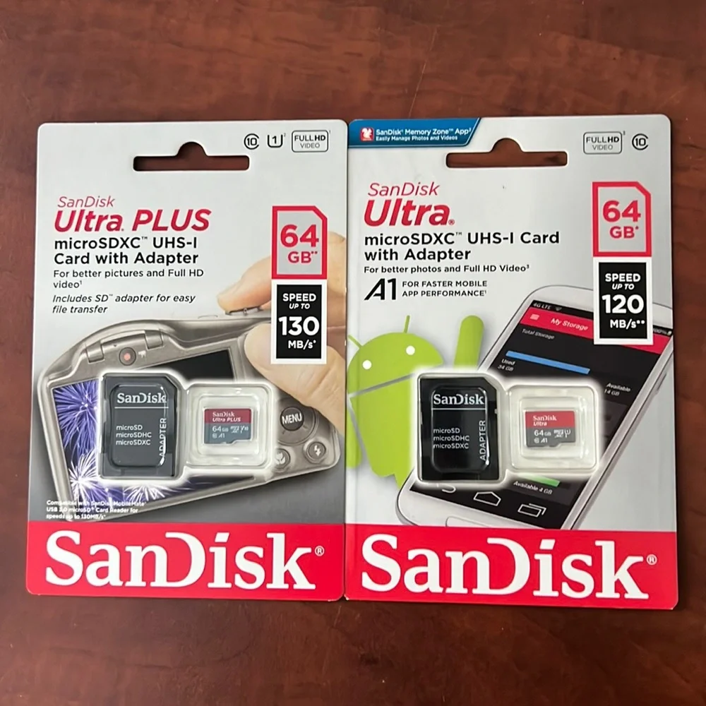 NEW SanDisk Ultra Plus 64gb with Adapter (2 pack)